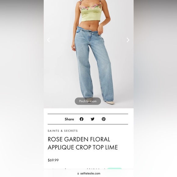NWT Selfie Leslie Rose Garden Crop Top Satin Lime XS - Picture 4 of 7